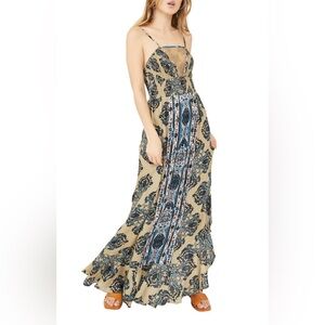 Free People That Moment Ruffle Smock Maxi Dress NWOT XS